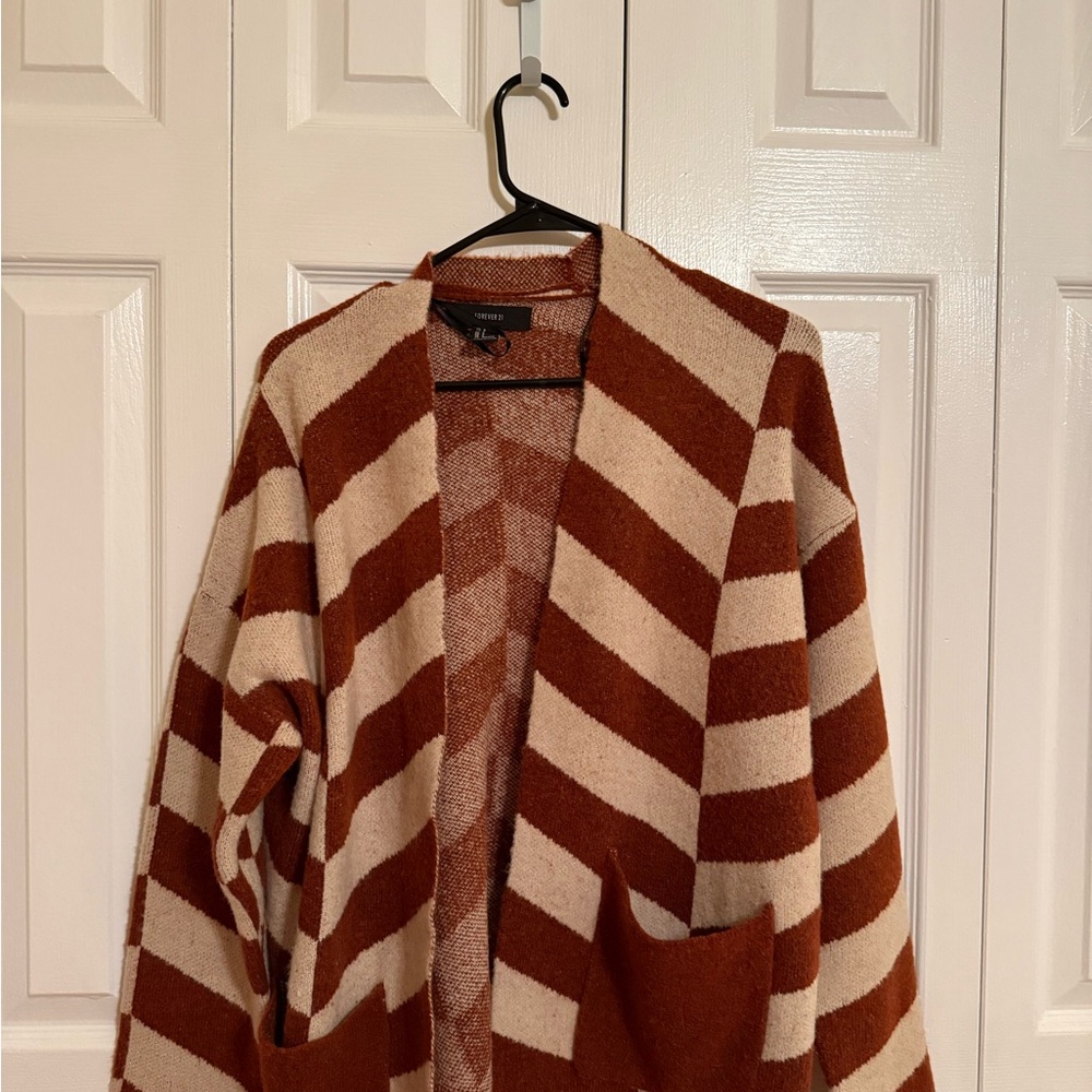Forever 21 Brown and Cream Striped Cardigan